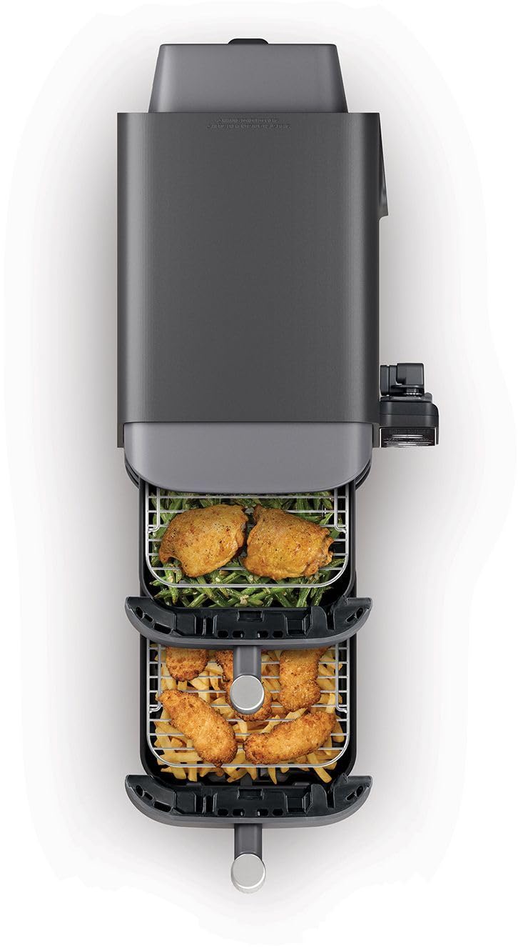 Ninja Double Stack XL Freidora de aire con sensor digital de cocción, freidora de aire vertical de doble cajón, 4 niveles de cocción, 2 cajones y 2 rejillas, 9,5 l, 6 funciones, gris SL451EU