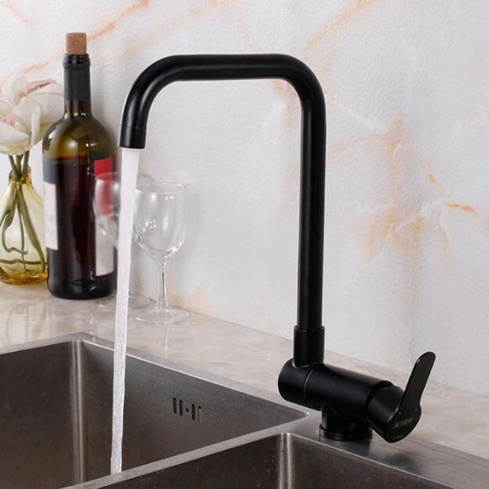 Grifo Cocina Abatible bajo Ventana Negro Giratorio Acero Inoxidable Grifo Fregadero Cocina Abatible-Negro