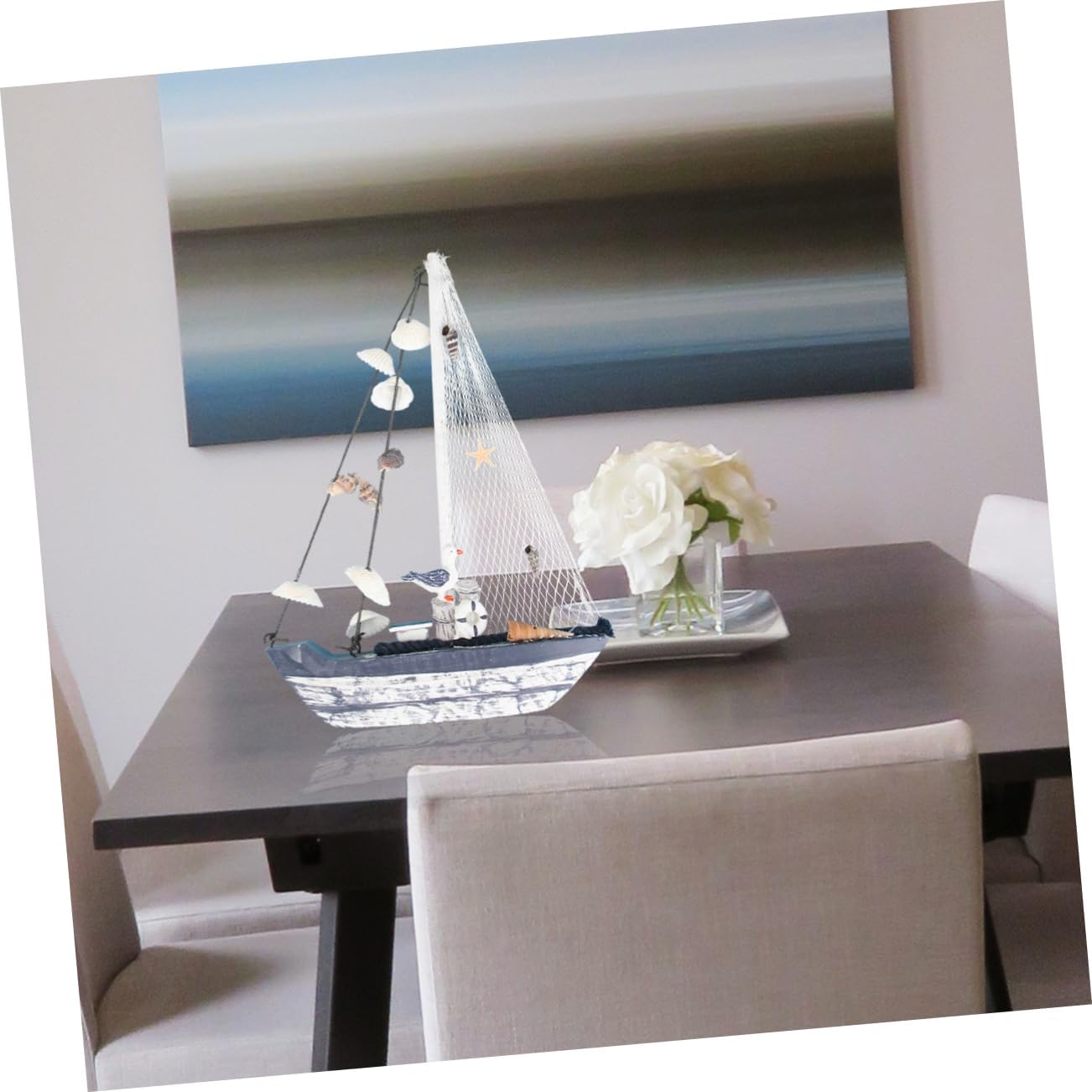 Wooden Shell Sailboat Decoration for Nautical Home Decor Mediterranean Style Handicraft Creative Design for Beach Lovers and Coastal Themed Rooms