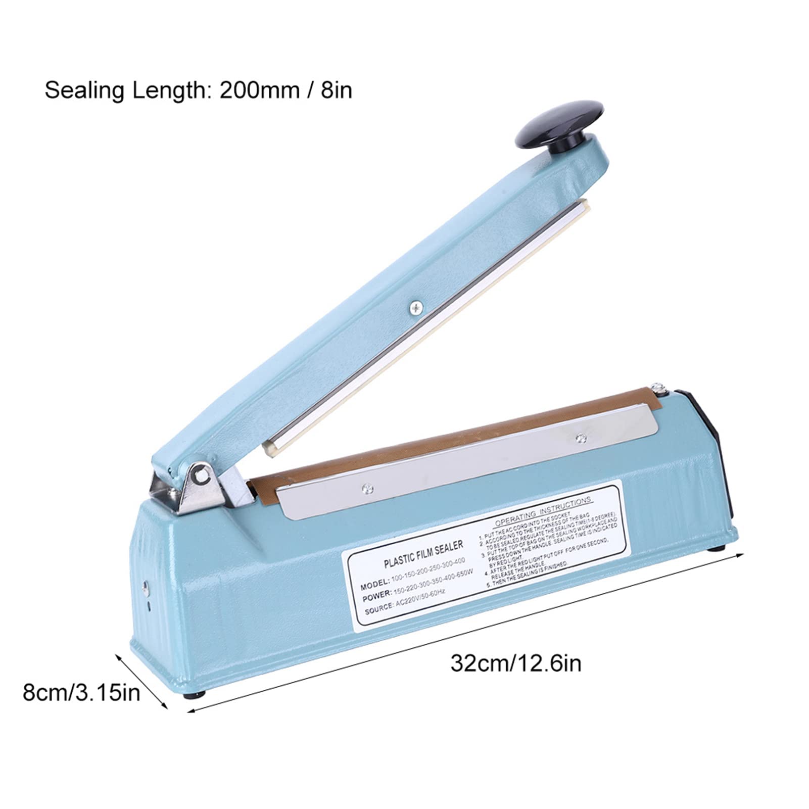 YWBL-WH Sigillatore per Sacchetti Termosaldatore Manuale a Impulsi Sigillatore per Sacchetti in Plastica con Panno Antiscottatura Indicatore LED Temperatura Regolabile a 8 Livelli (Spina europea 220