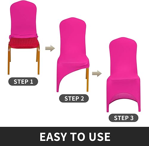 Miniatura 4 de Peomeise Funda elástica de elastano para silla de boda, fiesta, comedor, banquete, evento con respaldo abierto (fucsia, 12 unidades)
