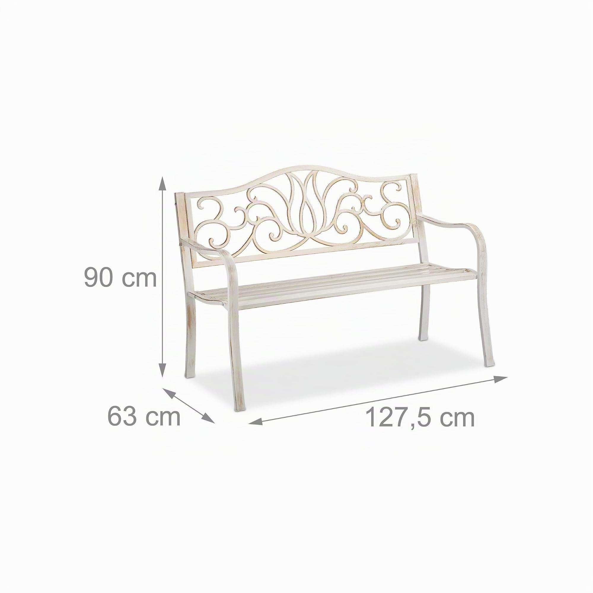 Relaxdays Banc Jardin Antique, 2 Personnes, Balcon, terrasse, métal, HLP : 90 x 127,5 x 63cm, Acier, Fonte, Blanc-Bronze