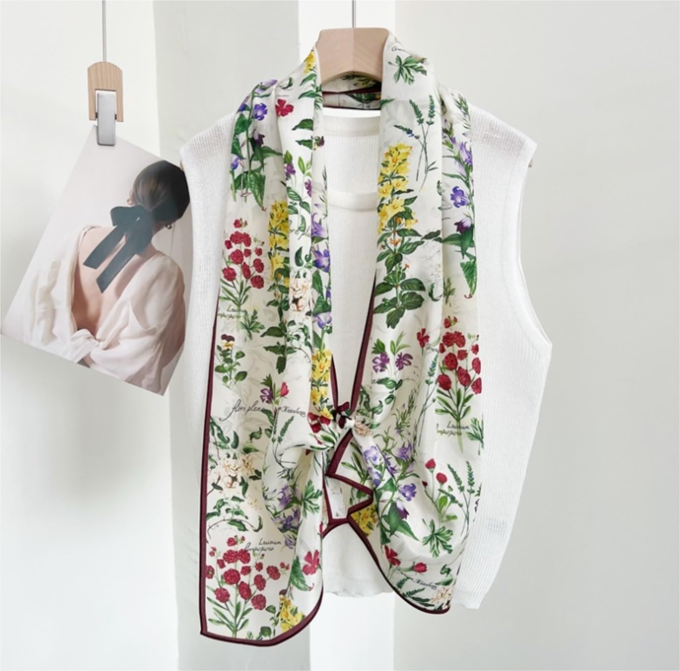 Bufanda Versátil Bufandas De Seda Morera para Mujer Bufanda Satén con Estampado Floral Envolturas para El Cabello Mantón Pañuelo Suaves