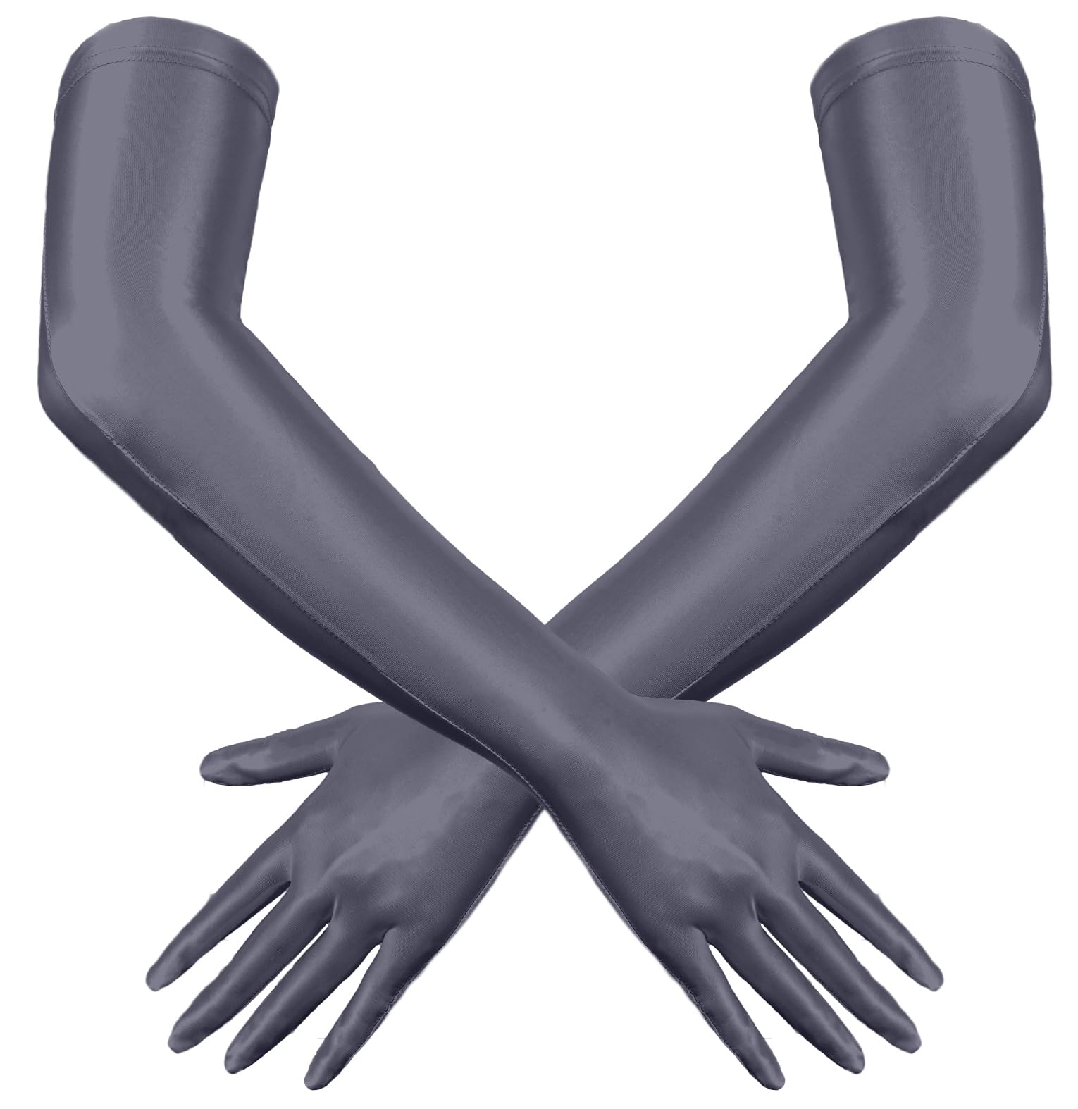 Women's Shiny Metallic Party Costume Long Gloves Spandex Glove Elbow Length Opera Gloves 20s Party Cosplay Roaring Grey