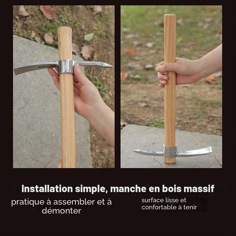 Mini pioche pointue en acier inoxydable avec poignée en bois, multifonction, pour creuser, briser la glace, désherber, planter, transplanter et ameublir le sol