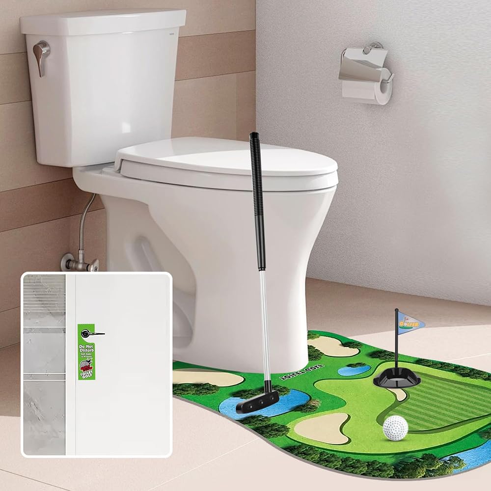 Set Completo da Golf per Toilette YGCHEN con Putter, Palla, Bandierina e Tappetino