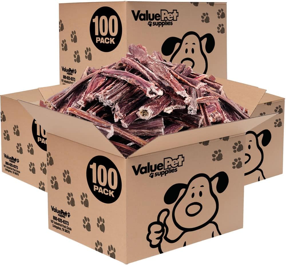 ValueBull Beef Jerky Gullet Sticks, Premium Dog Chews, 6 Inch, 400 Count Wholesale Pack - Natural Collagen, Glucosamine & Chondroitin for Joint Health, Single-Ingredient Beef Esophagus