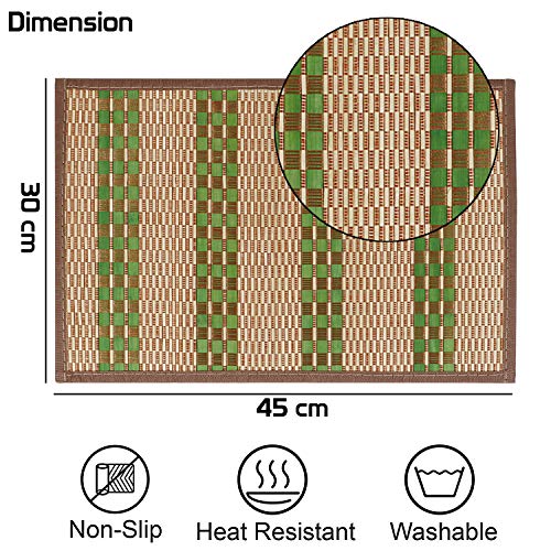 Image of HOKIPO AR2817 Heat Resistant Wooden Placemats Set of 6 Dining Table Mats, 45x30 cm, Green