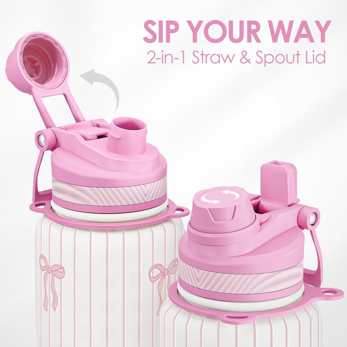 Bow Stainless Steel Water Bottle with Strap 32oz, Insulated Bottles with Straw and Spout Lid for Gym Sports Travel Outdoor, Gifts for Women Girls Birthday Christmas - Image 4