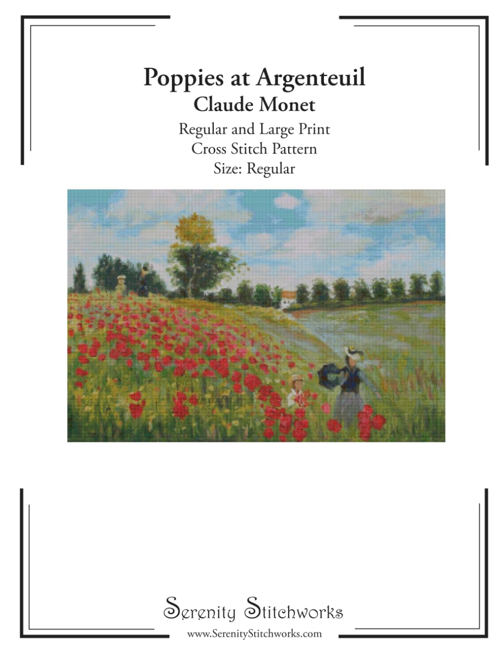 Poppies at Argenteuil Cross Stitch Pattern – Claude Monet – Regular Size Edition: Regular and Large Print Cross Stitch Pattern