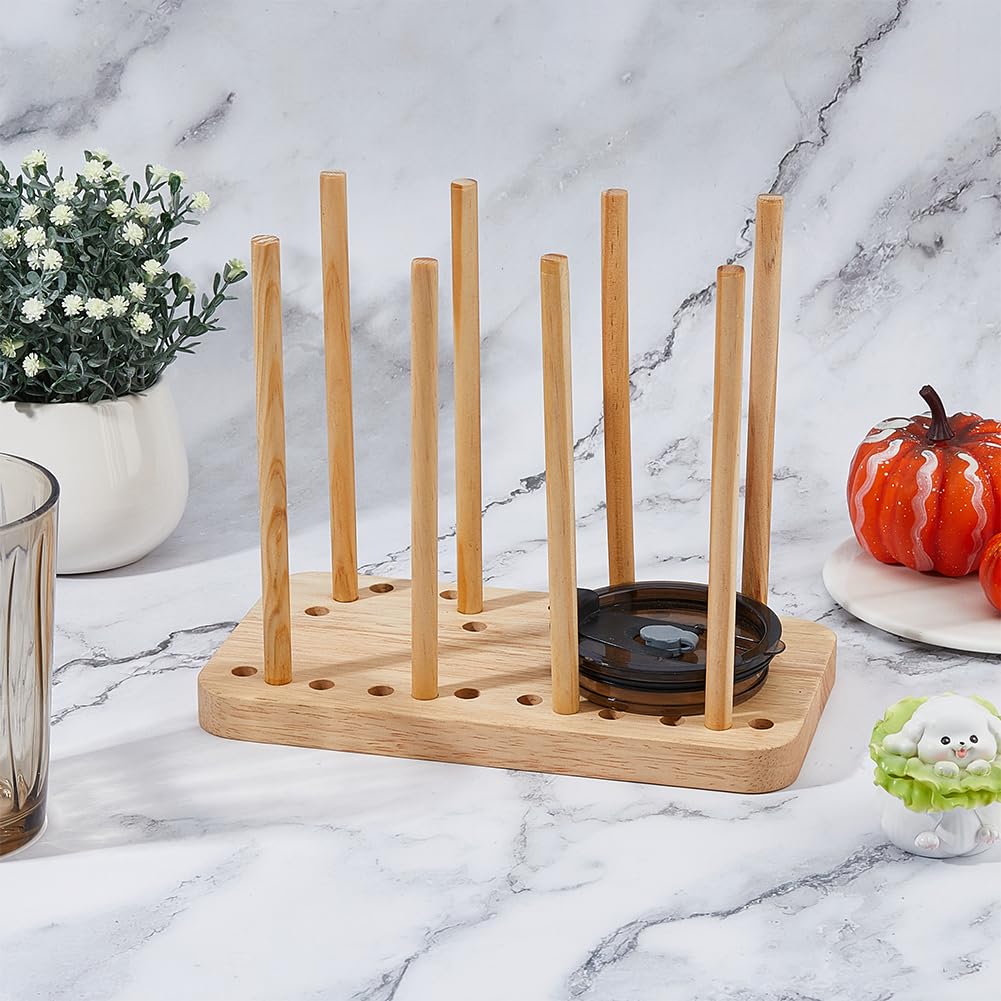 DICOSMETIC Porta tapas de bambú para estante de almacenamiento soporte para botellas tazas y platos soporte para secado de platos soporte para platos de cocina soporte para tazas soporte de madera