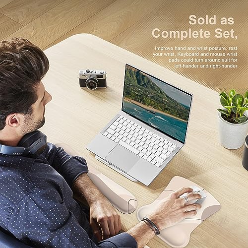 iCasso Mouse Pad with Wrist Rest, Keyboard Wrist Rest, Made of Memory Foam, Ergonomic Support, Easy Typing and Relieve Wrist Pain for Gaming, Computer, Office, Laptop-Brown Art