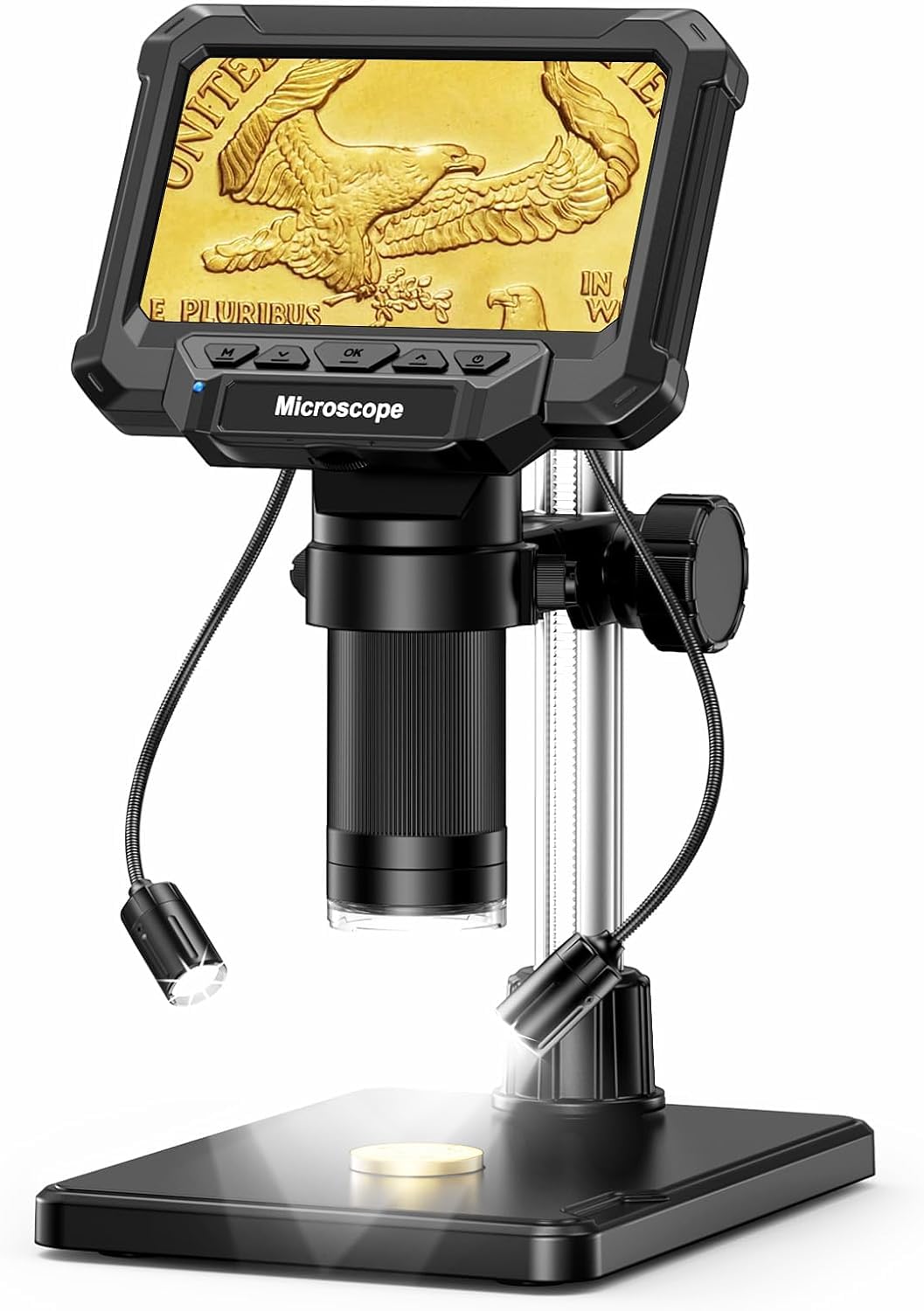 Tobo USB Microscope,4.3 inch Screen 1000X Magnification Electronic Handheld Camera Video Recorder,Adjustable Stand,Rechargeable Battery,8 LED Light for Coins PCB Soldering Repair Plants-image-4