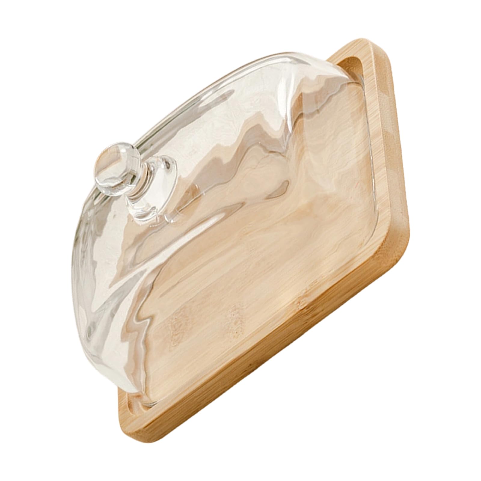 APGLSXY Wooden Cake Stand with Transparent Glass Cover Butter Tray for Countertop and Fridge Storage Wooden Cake Tray with Lid