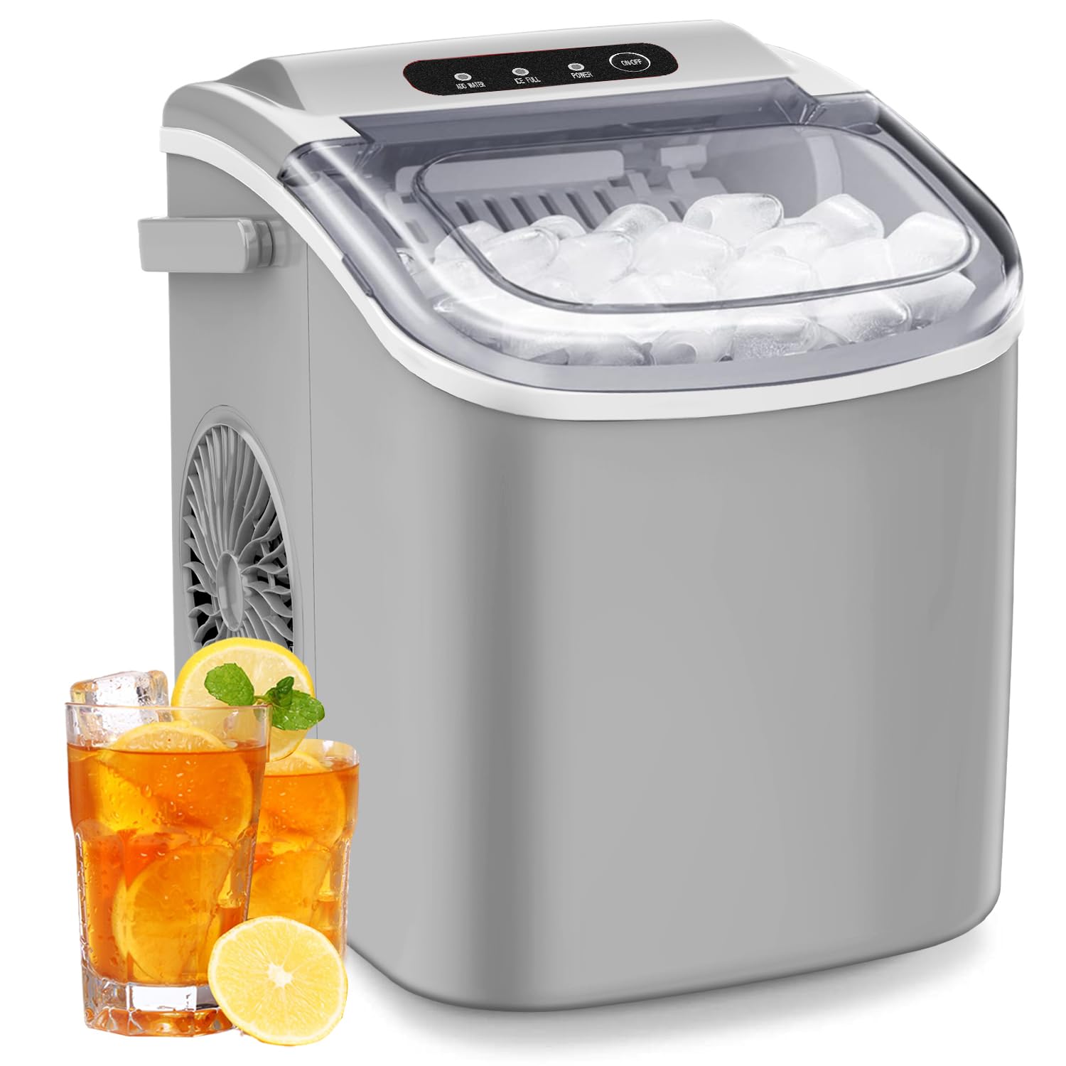 Joy Pebble Bullet Ice Maker Countertop With Handle,9 Bullet Ice Cubes Ready In 6 Mins,26.5lbs/24h, Self-Cleaning Portable Ice Machine With Basket And Scoop, For Home/Kitchen/Camping/RV on Fridge.com - View 1