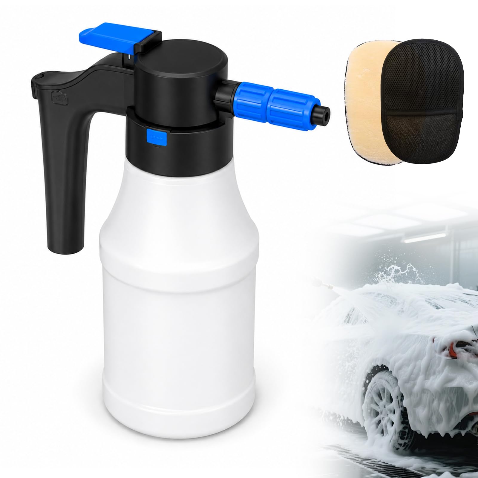 Spruzzatore elettrico di schiuma da 1,5 l, 8 bar, con guanti gratuiti, flacone spray con USB, spray automatico per auto, casa e giardino, batteria da 1300 mAh, tempo di spruzzatura 20 minuti