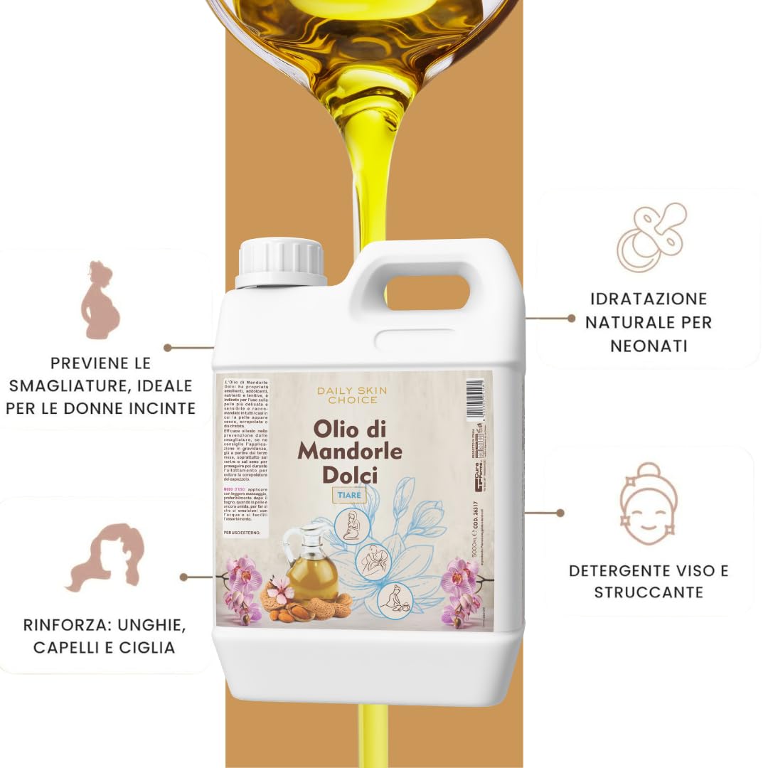 Süßmandelöl mit Tiaré-Duft, 5 l, beruhigendes und pflegendes Körperöl für Massage, nach der Dusche und nach dem Wachsen – Professionelle Größe