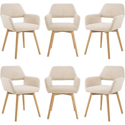 Mid Century Modern Dining Chairs Set of 6 & 4 & 2 Comfy Accent Chair Upholstered Kitchen Dining Living Room Chairs for Bedrooms Waiting Room Home Arm Desk Chair No Wheels (Beige, 6)