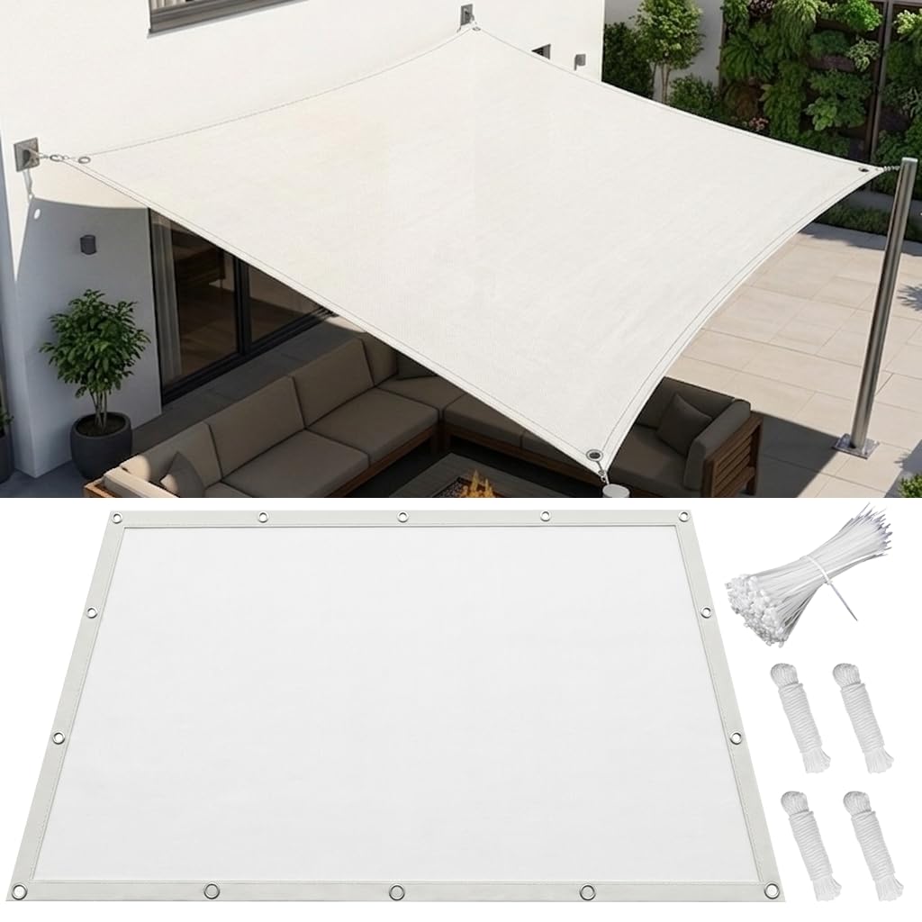Sonnensegel Wasserdicht 2.3x3.5m Rechteckig, 95% UV-Schutz Reißfest, Hohe Dichte Polyester Sonnenschutz Wetterschutz für Terrasse, Pergola, Garten, Einfache Montage, Weiß