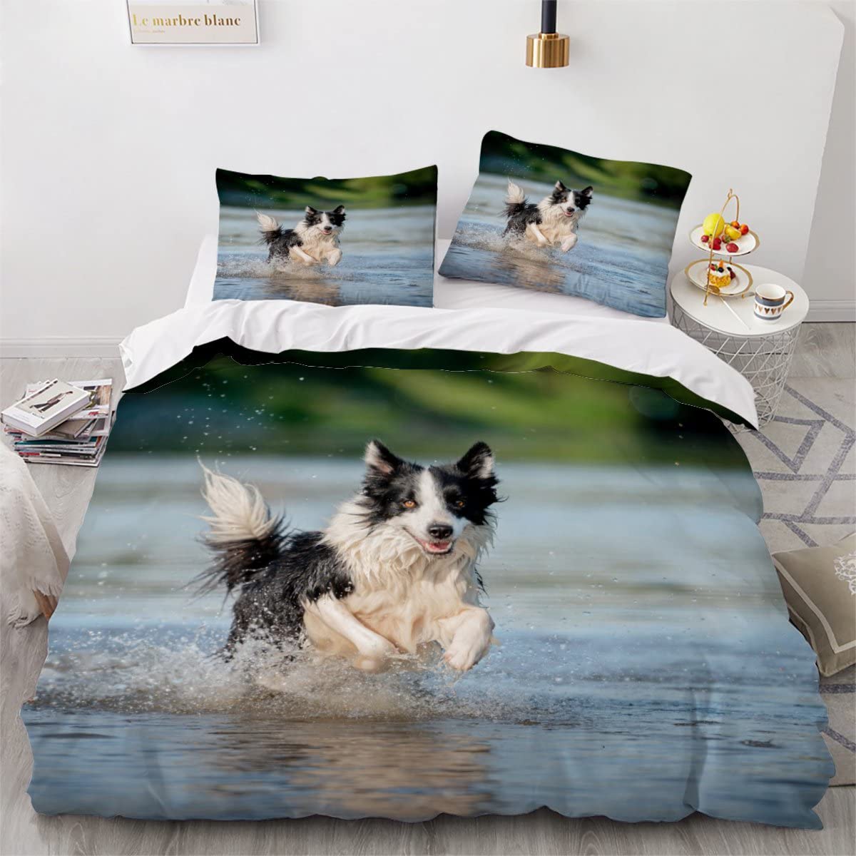Laove Boys A15 Double Duvet Cover Set Border Collie 3D Printed Bedding Quilt Cover Set 3 Pieces Soft Microfiber Comforter Cover With Zipper Closure And 2 Pillowcases For Kids And Teens -200X200cm