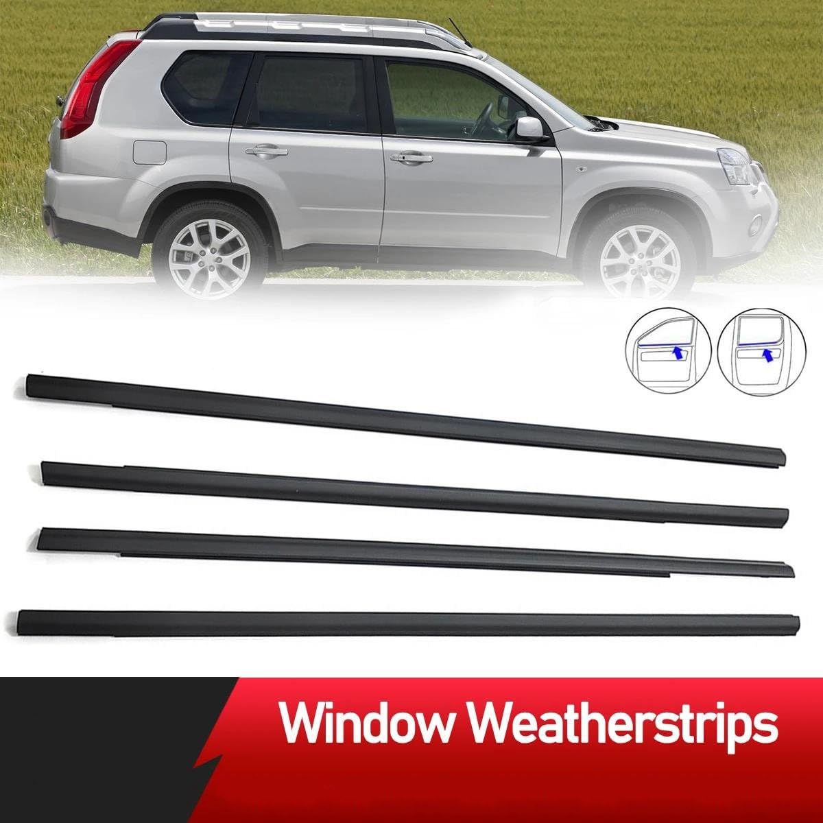 Striscia Protettiva per Portiere Auto, 4 Pezzi, Guarnizione in Gomma per finestrini Esterni Auto per X-Trail T31 2008-2013, Protezione per la Guarnizione della portiera dell'auto