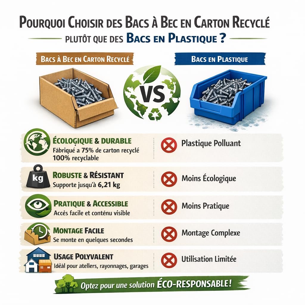 Générique Lot de 50 Bacs à Bec en Carton Recyclé | Stockage Pièces et Fournitures | Rangement Économique et Pratique | Dimensions 300x100x100 mm – Montage Facile et Rapide (300X100X100 mm)