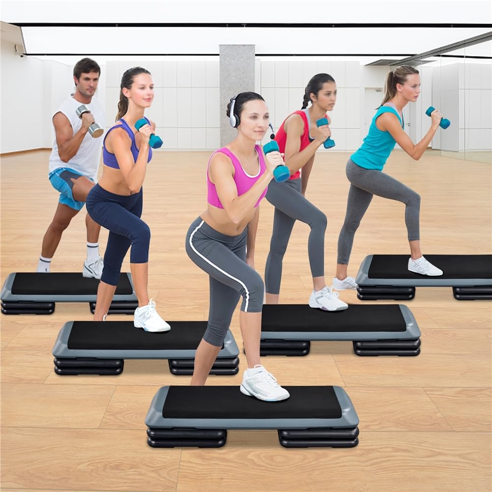 Yaheetech Step da Aerobica Piattaforma Step con 3 Altezze Regolabili 109,5 x 42 cm Grigio