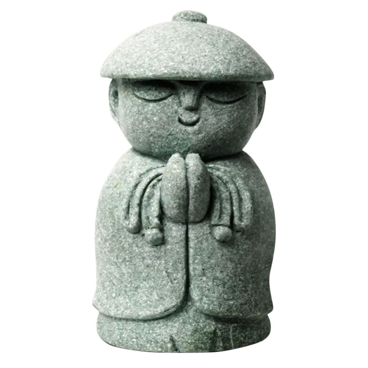 OSALADI Japanese Jizo Bodhisattva Statue for Home and Garden, Vintage Sandstone Buddha Figurine Decor, Small Praying Sculpture for Indoor Desktop Display