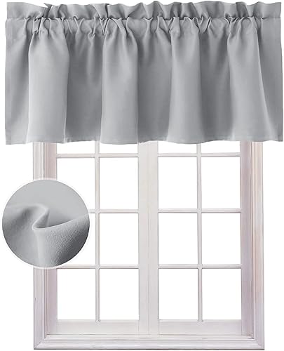 Hiasan Cortinas de cenefa para cocina, opacas, con aislamiento térmico, cenefa de cortina sólida, color gris plateado, 42 x 12 pulgadas, 1 panel