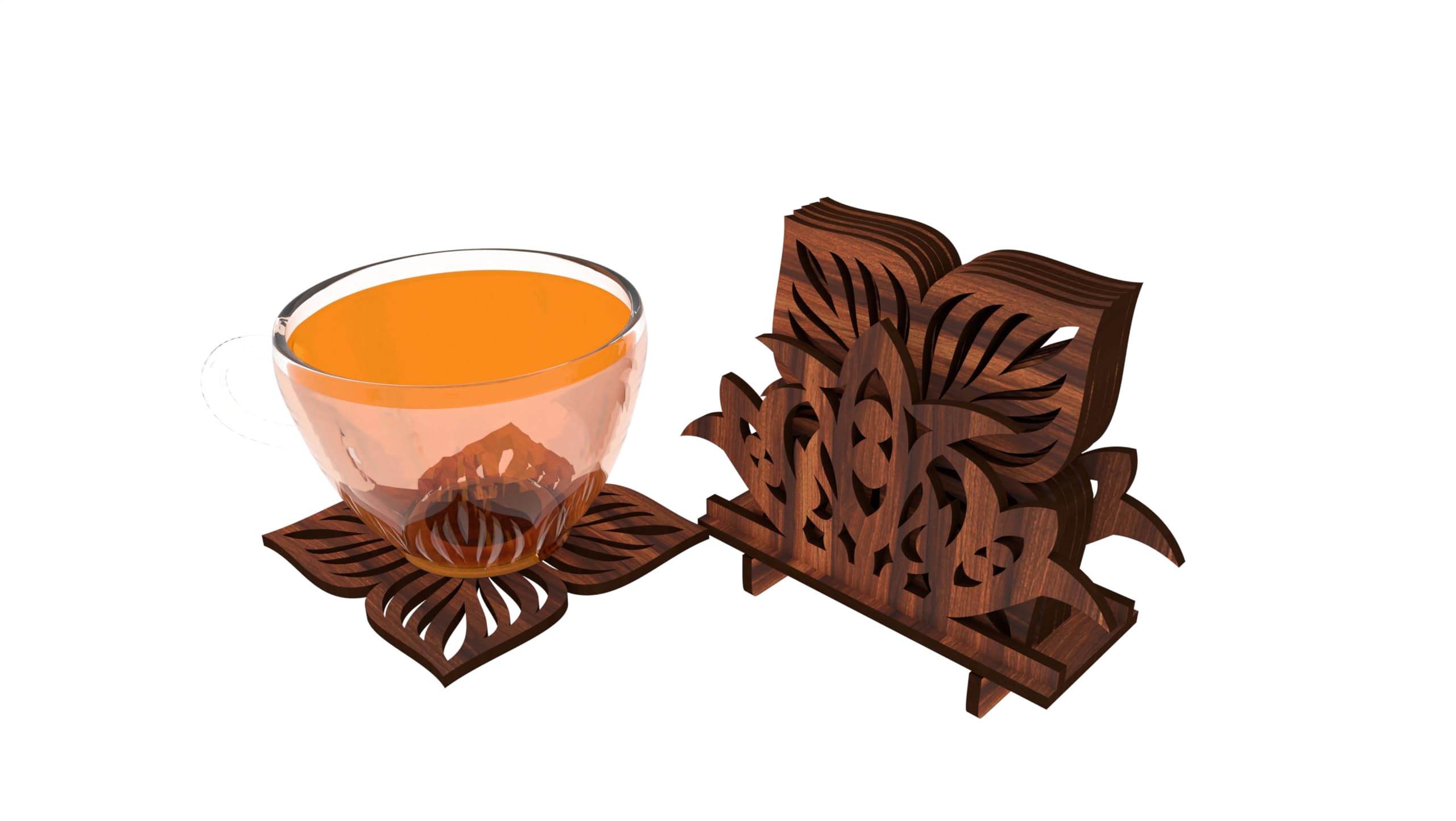 12 FOX Wooden Tea Coaster Asian Red Wood Handcrafted Coasters Home Kitchen for Tea & Coffee Table Décor Size Set of 6 |9.5x10cm TCCOST019D 3
