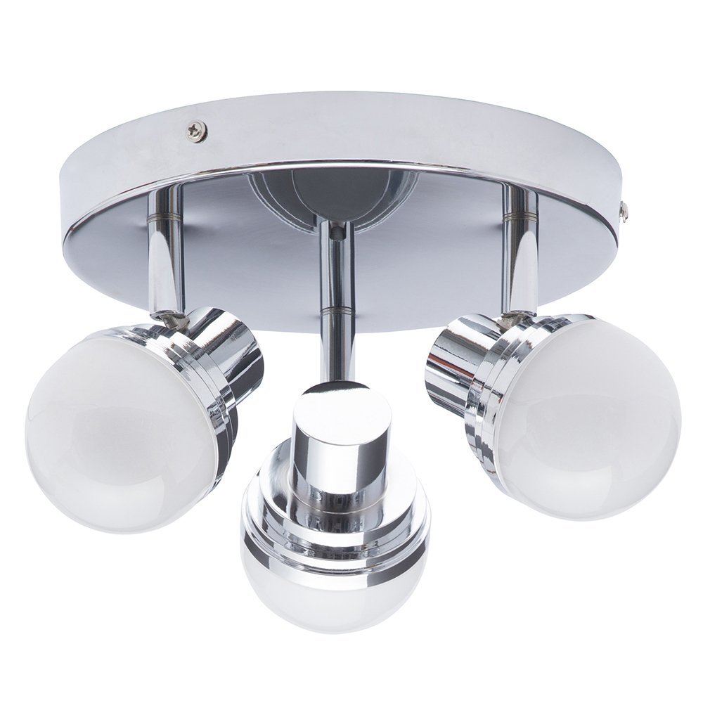 LITECRAFT Skipton Spotlight Plate Bathroom IP44 3 Arm Integrated LED - Polished Chrome
