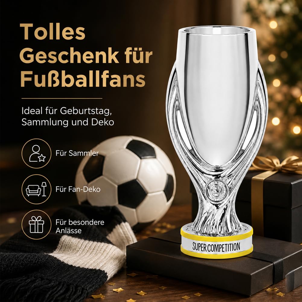 Replik des Europa Supercup Champions Pokal,Sports Sammlerstück | Harz Fußball Trophäe,Fussball League Memorabilia Deko Ausstellungsstück für Büro,Sportsbar, Zuhause, Geschenk für Fußballfans