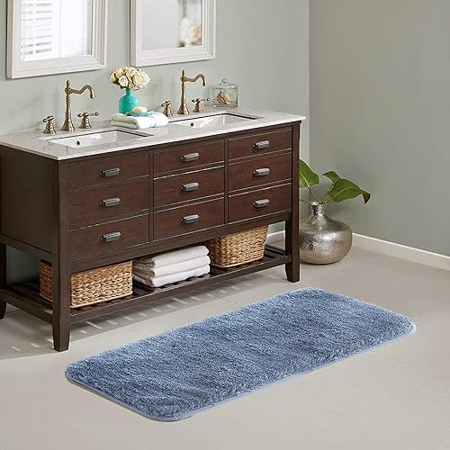 Suchtale Large Bathroom Rug Extra Soft and Absorbent Shaggy Bathroom Mat (24 x 60, Blue) Machine Washable Microfiber Bath Mat, Non Slip Bath Mat, Luxury Bath Floor Mats Rubber Back