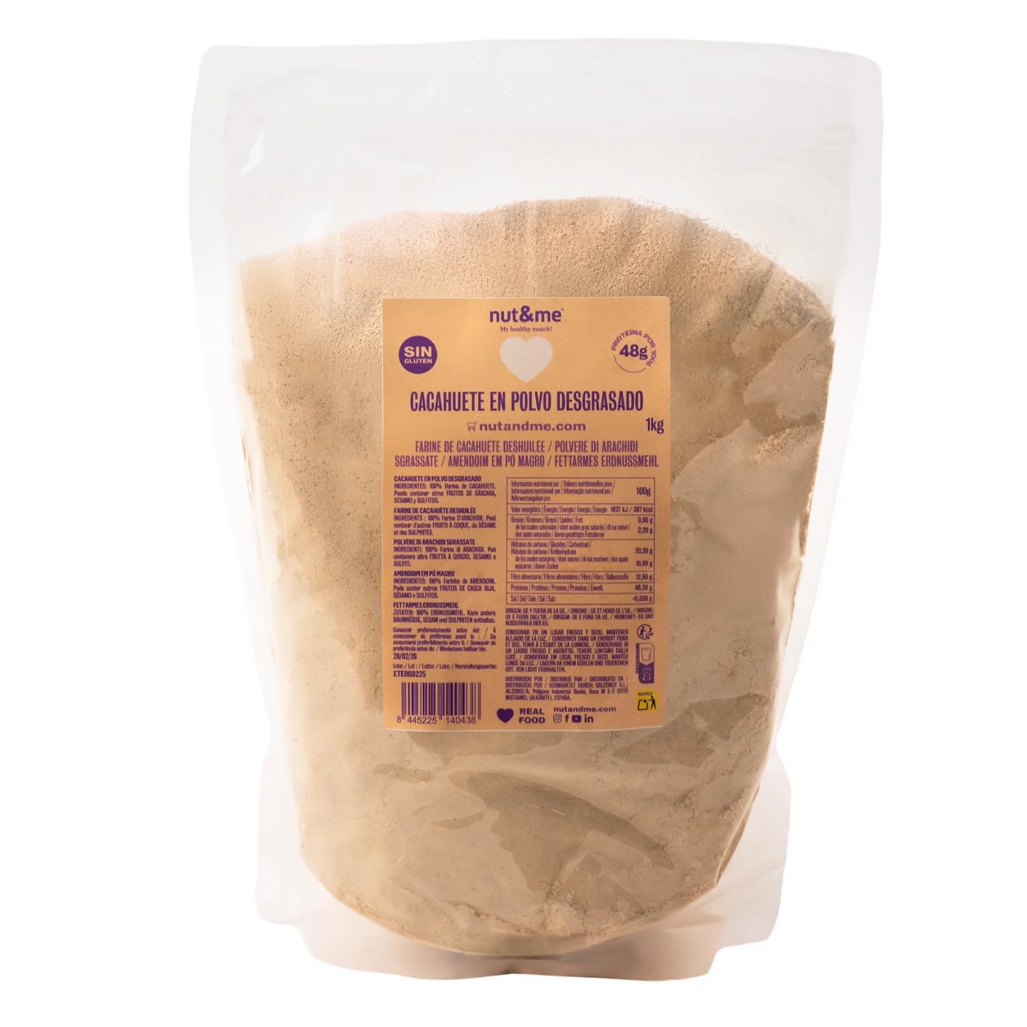 Beurre de cacahuète en poudre sans matières grasses 1 kg nut&me | 100% naturel et végétalien | Peanut Butter Powder | Protéines de haute qualité | Sans gluten |