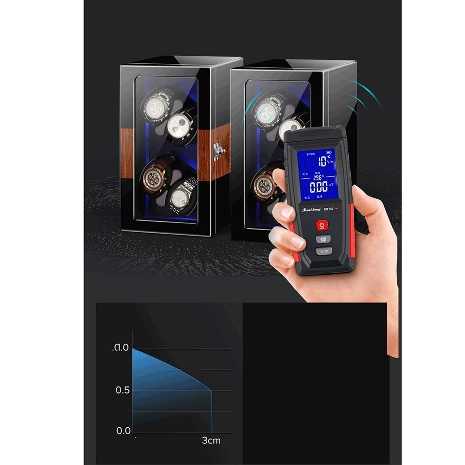 Rotomat do 6 zegarków automatycznych, drewno, oświetlenie LED