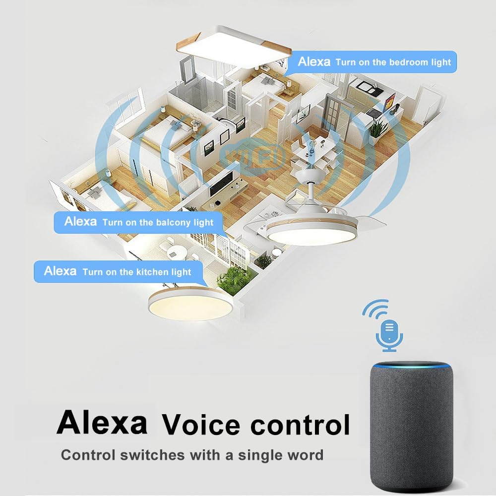 QIACHIP Mando a distancia para Ventilador de techo con 3 ajustes de velocidad y control de luz, 220V 230V controlador ventilador techo alexa Compatible con Smart Life APP, Alexa, Google Home