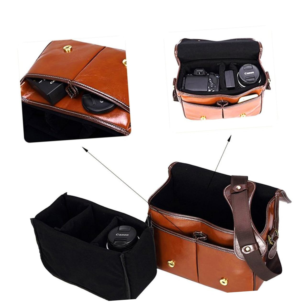 DOITOOL Borsa Per Fotocamera Dslr in Pelle Pu Divisorio Regolabile Tasche Esterne Bottone Resistente All Usura Per Trasporto Confortevole e Utilizzo Quotidiano