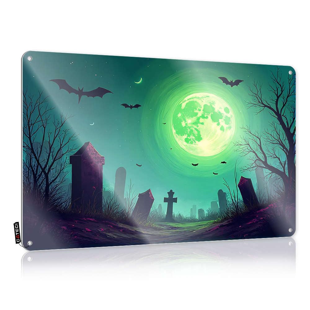Fzfn Colour A Spooky Graveyard Under A Giant Green Moon Simple Tin Metal Decor | Teens Stuff Vintage Style Nice Trailer Decoration Easy Hang(30X40cm)