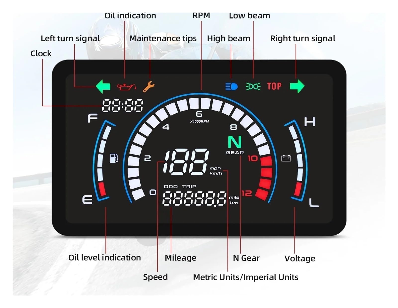 Compteur de Vitesse Digital Moto Compteur De Vitesse Universel pour Moto, Tachymètre, Tableau De Bord, pour EX5 EX5, pour Ipowed Instrument