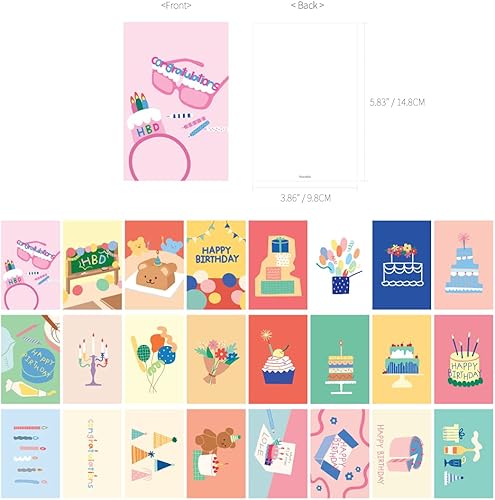 Miniatura 2 de Monolike Tarjetas individuales para fiesta de cumpleaños  mezcla de 24 unidades, encantadoras 24 tarjetas individuales