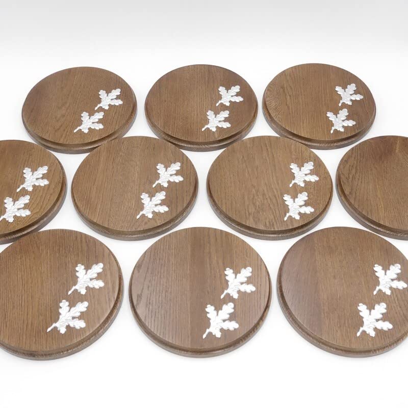 Generisch 10 placas de cuña redondas marrón AF 19 cm con 20 hojas de aluminio de roble, tablas de cuña, tabla de especias, cartel trofeo.