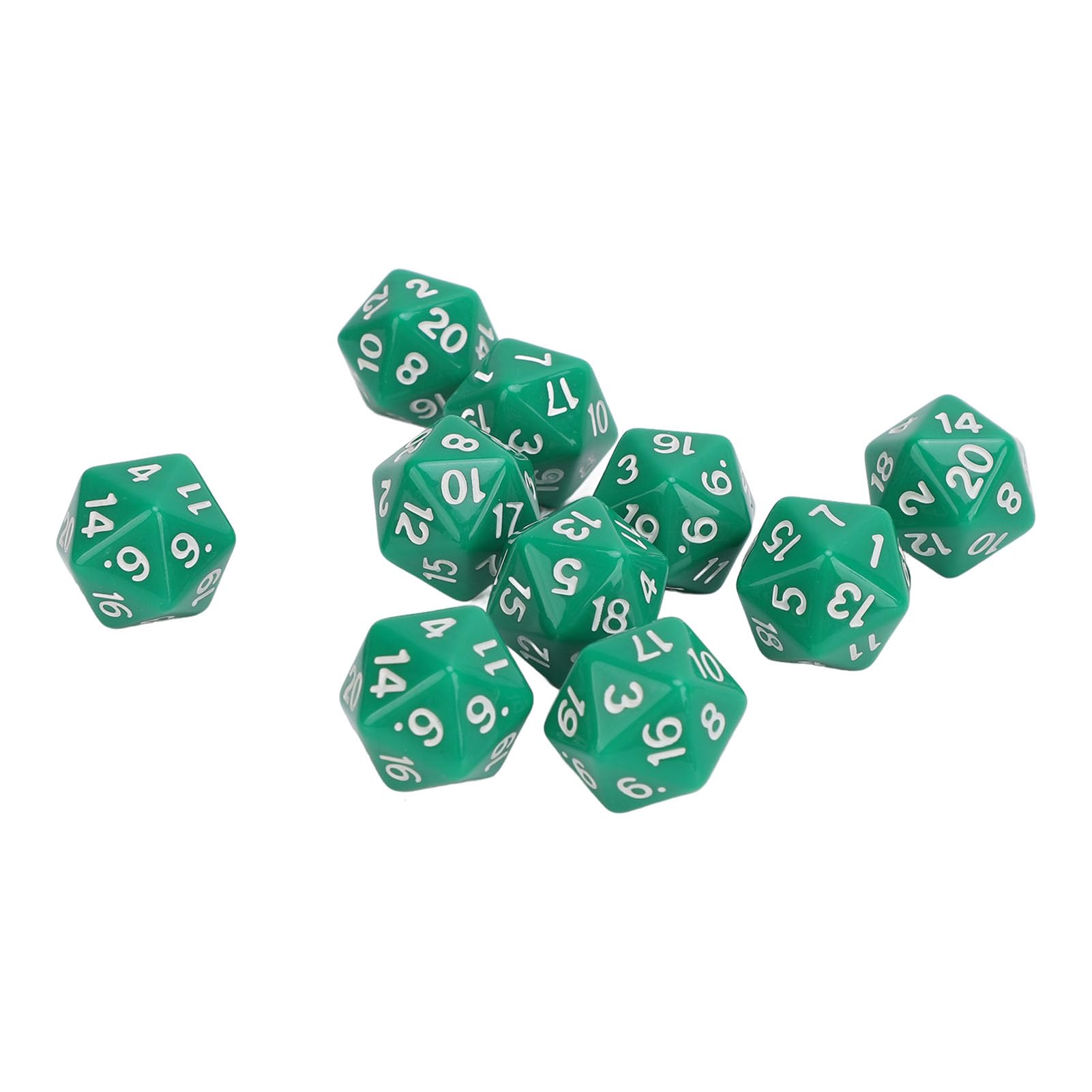 Kości Dungeons and Dragons, 10 Sztuk 20-stronnego Zestawu Kości D20, Kostki Wielościenne ze Złotymi Cyframi do Gier Stołowych do Odgrywania Ról DND RPG Dungeon Dragons Board (GREEN)