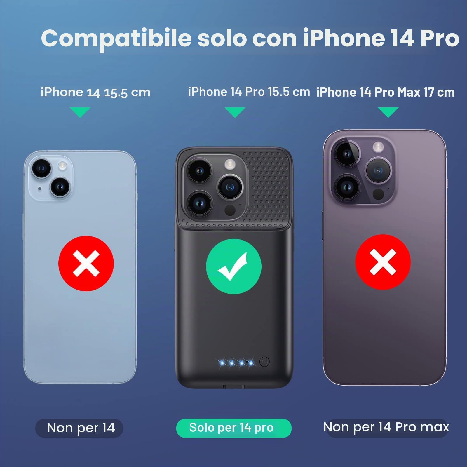 Feob Custodia per batteria per iPhone 14 Pro, con batteria supplementare da 7200 mAh, con batteria ricaricabile rimovibile, per iPhone 14 Pro [6,1 pollici)