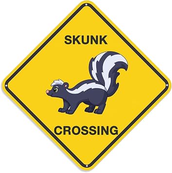 Skunk Crossing Sign 12x12 Inch Skunk Caution Metal Tin Sign for Roadside Safety, Outdoor Animal Alert Signs