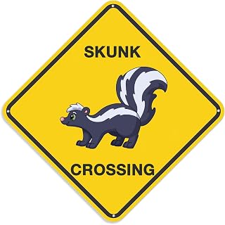 Skunk Crossing Sign 12x12 Inch Skunk Caution Metal Tin Sign for Roadside Safety, Outdoor Animal Alert Signs