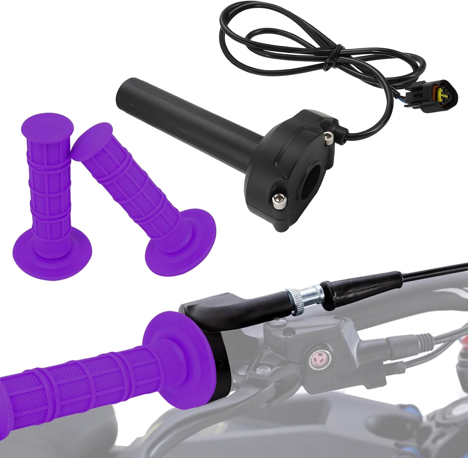 Electric Dirt Bike Twist Handle Throttle with Cable + 7/8" Handlebar Grips for Sur Ron Light Bee X LBX E-Ride Pro SR S SS 2.0 3.0 Purple