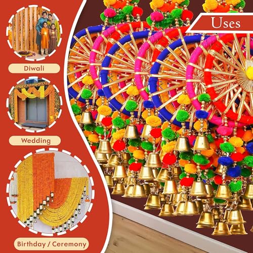 Image of eCraftIndia Gota Patti Bangle & Bells Decorative Wall Door Hangings Latkan Toran for Main Door Entrance, Pooja Room - Wedding, Ganpati Navratri Diwali Decoration Items for Home Decor (Pack of 4)