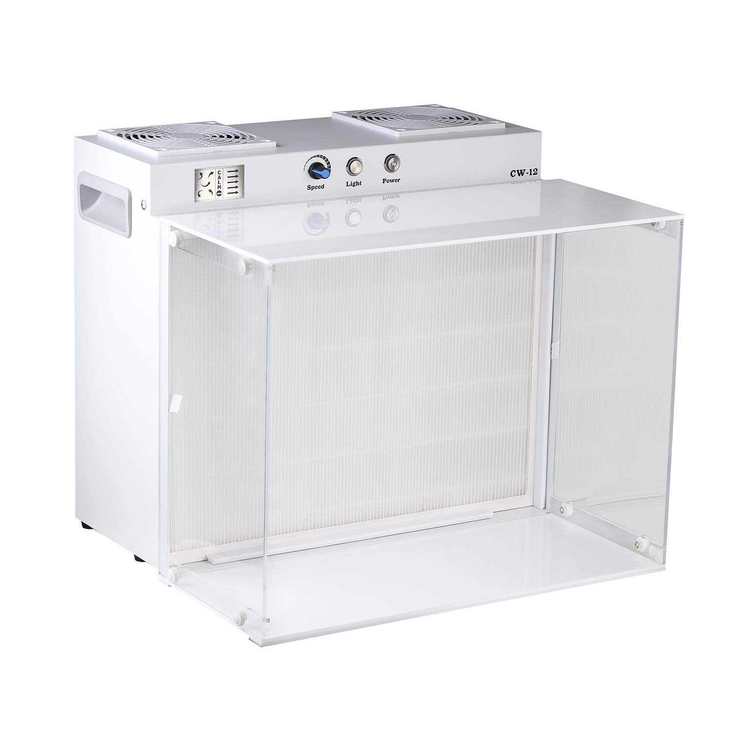 HEPA H12 Laminar Flow Abzugshaube mit HEPA Filter, 43 x 33 cm FFU Impfbox Lüfter, Doppellüfter Luftfiltersystem, tragbare Laminar Flow Abzugshaube für Labore, Reinräume und Pilzlabore