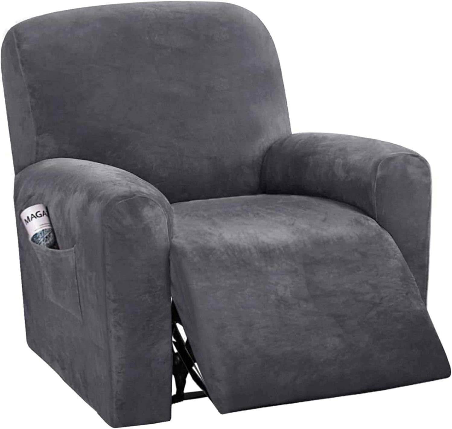 4-Pieces Velvet Stretch Reclining Couch Covers for 1 Cushion Sofa Slipcovers