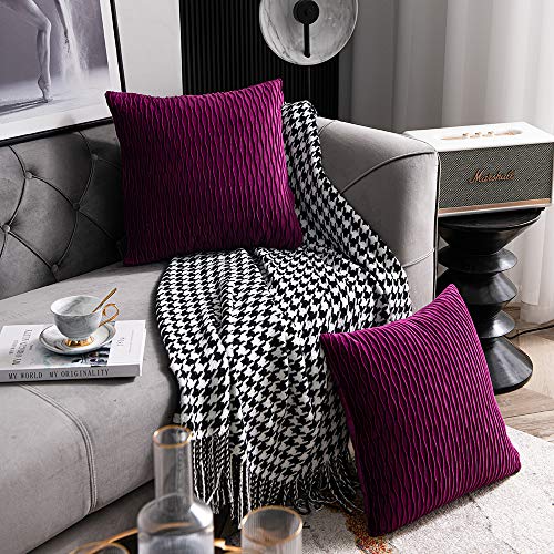 Dezene 16X16 Purple Throw Pillow Cases: 2 Pack Original Striped Velvet Square Decorative Pillow Covers For Farmhouse Couch #TOP2
